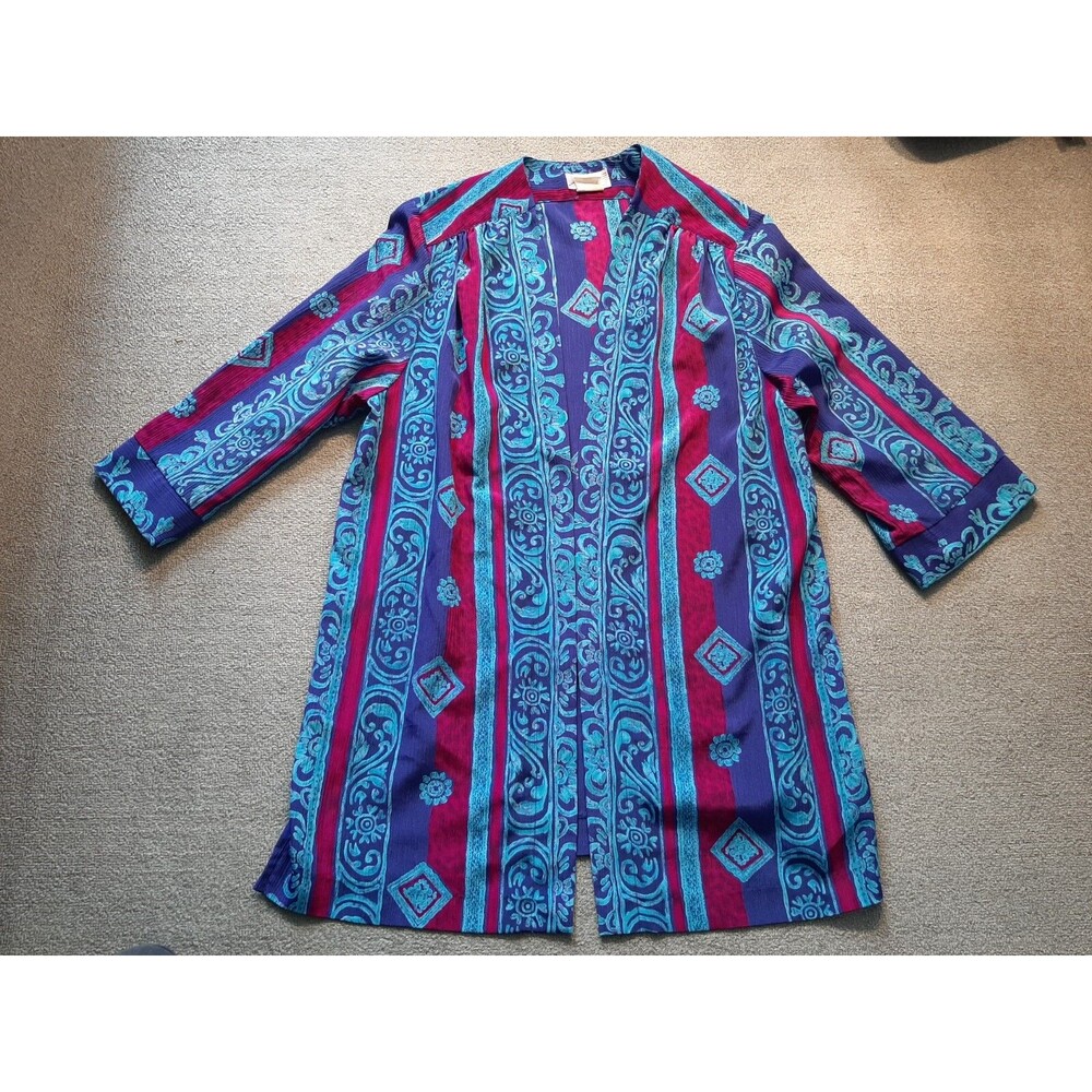 Vintage GW Womens Jacket Size 14 Open Front Blue colorful USA Made colorful